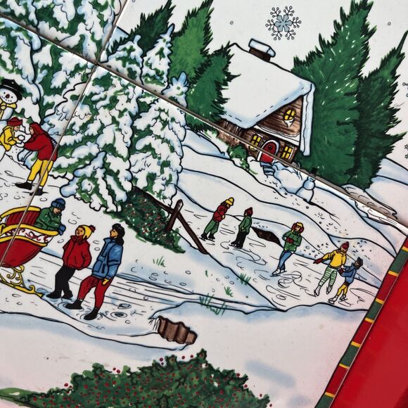 VTG JC Penney Winter Scene Ceramic Tile Tray Holiday Christmas Serving Tray 13” - Picture 6 of 6